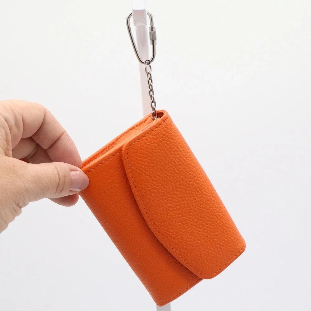 Tula Orange Pebbled Leather Trifold Wallet Paisley Interior Keychain Clip